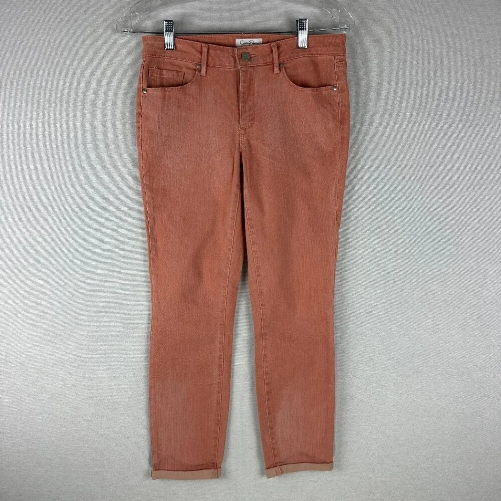JESSICA SIMPSON WOMEN'S PINK ROLL CROP SKINNY MID RISE CASUAL STRETCH JEANS 4/27 - Picture 1 of 10